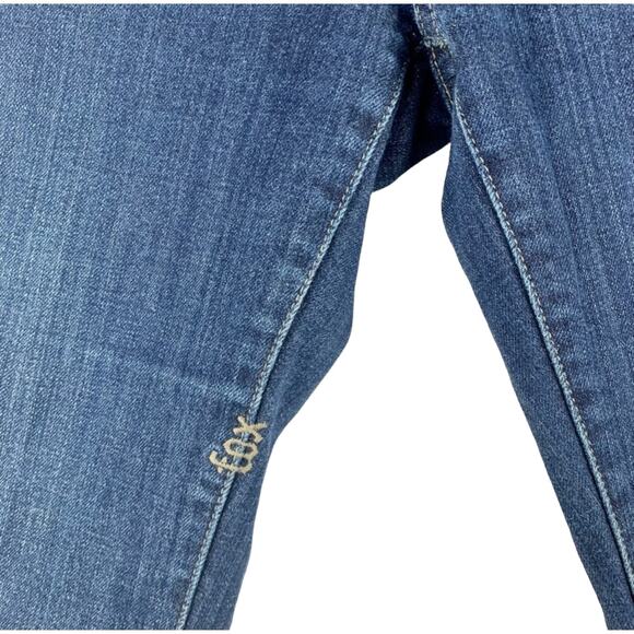 VTG FOX Racing Bootcut Denim Jeans Womens SZ 7 Rhinestone Embellished Logo Y2K - Picture 7 of 11